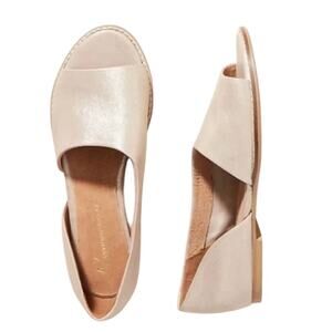 Anthropologie Champagne Gold Souvenier D'Orsay Open Toe Leather Flats